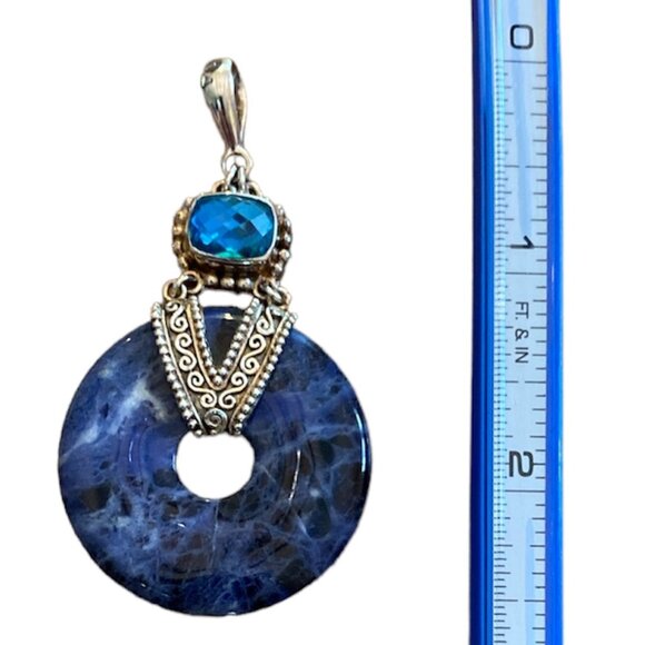 Large Lapis and Blue Topaz Slide set in 925 Sterling (NOTE: NO CHAIN) - Picture 2 of 2